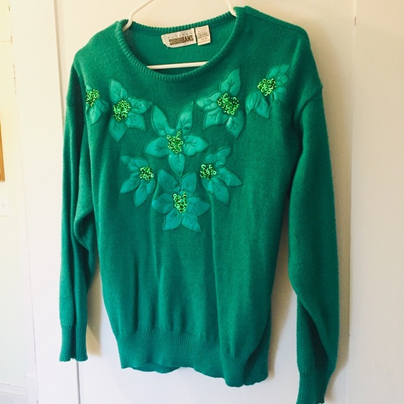 Vintage Sweaters - Vintage green on green poinsettia “ ugly “ holiday sweater